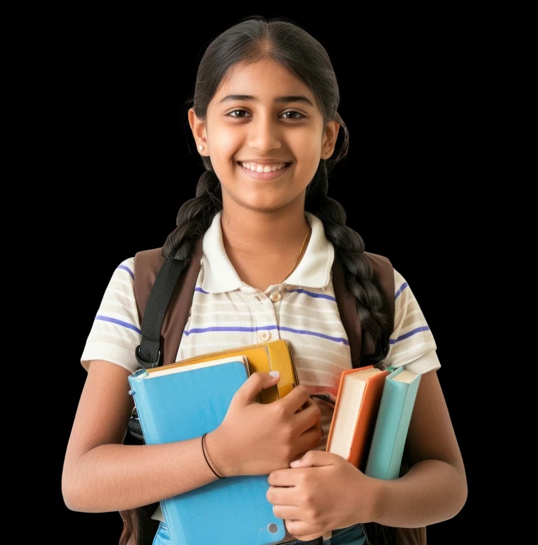 Smiling Newton Global School student holding her books