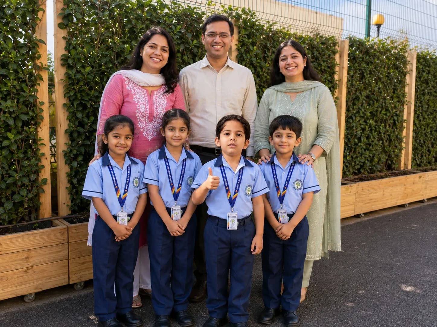 Parents with their children at the school